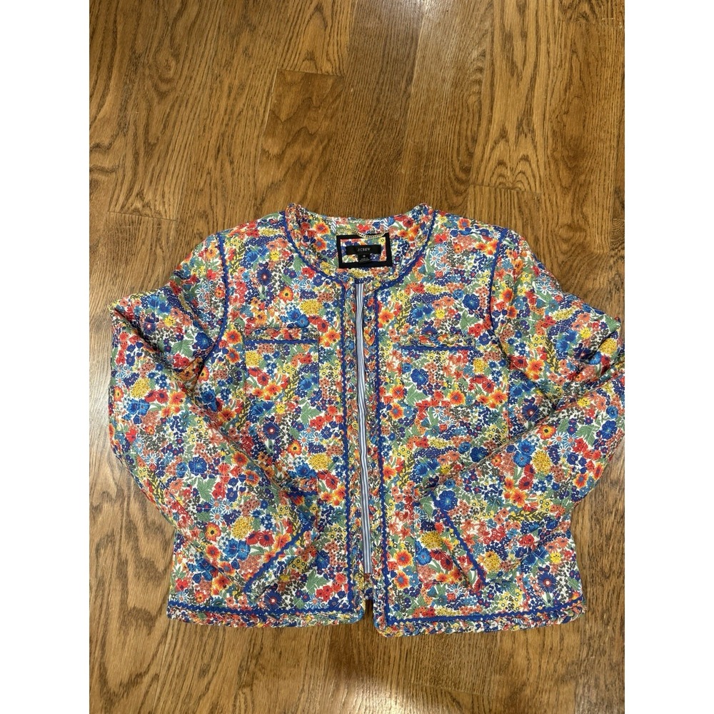 J.Crew Liberty London Quilted Jacket Floral Blue Stripe Lining Coat Size 8